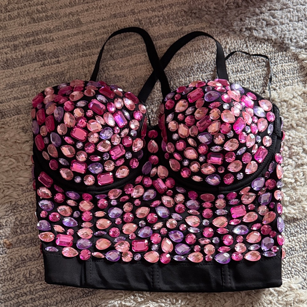 Amazon Black and Pink Embellished Women's Top
